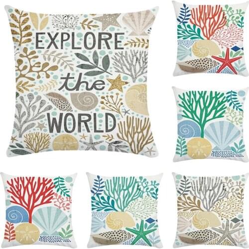 Coral Cushion Cover Decorative Pillow For Sofa Car Chair Covers Trees Pillow Case Cotton Polyester Home Decor Pillowcase CR040