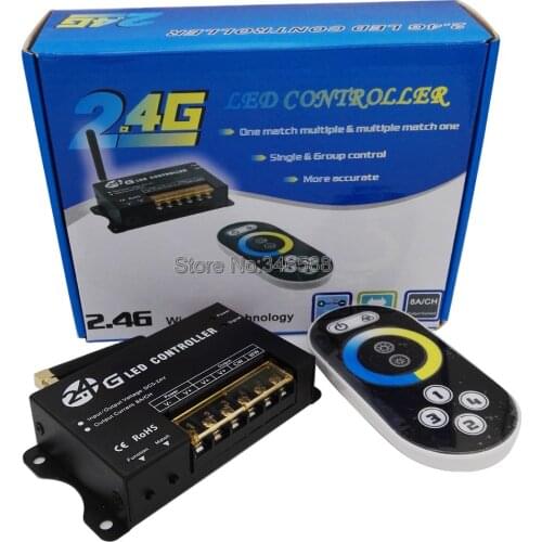 DC5-24V 8Ax 2 Channel Color Temperature Adjustable Controller RF202 with 2.4GHz RF Touch Remote for Dual White(CW/WW) LED Strips