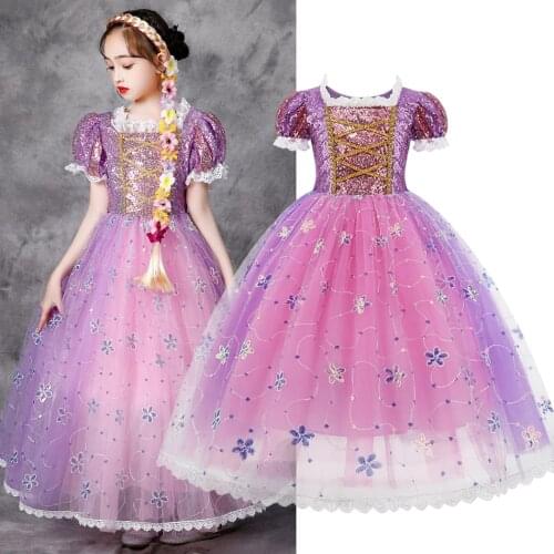 Children Cosplay Costumes Girl Rapunzel Dress Kids Princess Dress Rapunzel Wig Girl Birthday Party Christmas Evening Dress 3-10T