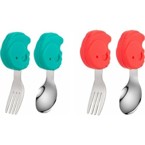 Children Baby Fork Knife and Spoon Set 2 Pack Red Green Baby Training Complementary Food Fork Spoon Set 0-12Y