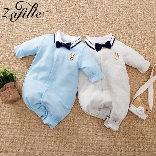 ZAFILLE Cotton Baby Rompers Summer Gentleman Costume For Babies Sleepwear With Removeable Necktie Male Newborn Clothing