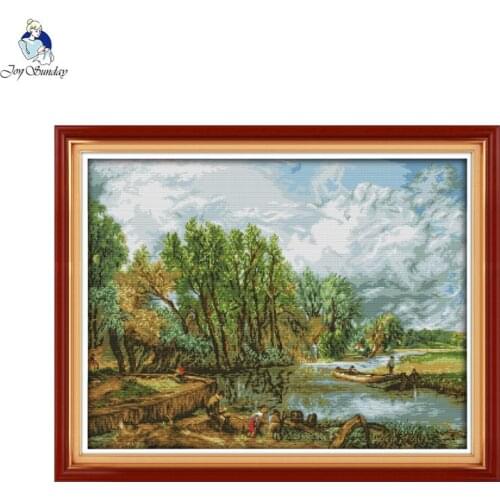 Joy sunday Riverside Stamped Cross stitch kits DMC 14CT and 11CT Needlework Embroidery Cross-Stitch set DIY Handwork Fabric