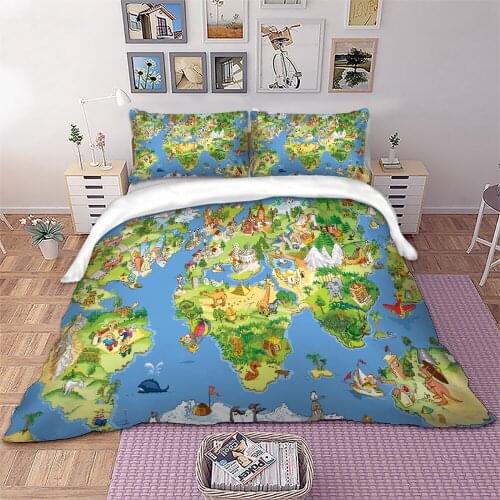 3D Map Bedding set Duvet cover pillowcase single queen king size bedlinen 3pcs home textiles