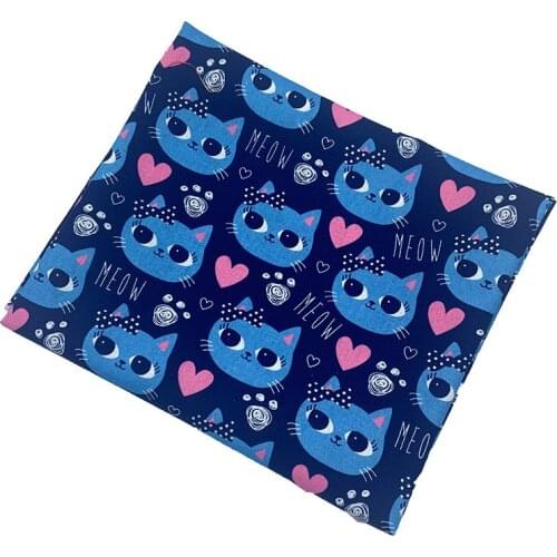 Beautiful Deep Blue Cat Fabric Halloween Cotton Fabric Cat Head Heart Printing Patchwork Sewing Material Diy Baby Clothing Dress