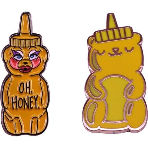 Honey bear enamel pin cute animal badge honey bottle brooch