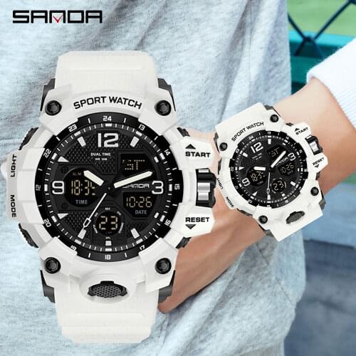 SANDA Men Military Sports Watches Mens Quartz Digital Casual Outdoor 50M Waterproof Stopwatch Wrist Watch Relogio Masculino