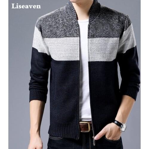 Liseaven Men Cardigans Sweater Casual Style Stand Collar Warm Sweatercoat Mens Jacket Coat Autumn Winter Cardigan