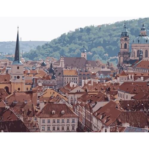 MaHuaf-j595 roof czech republic panorama building prague painting by numbers landscape paint by numbers kit