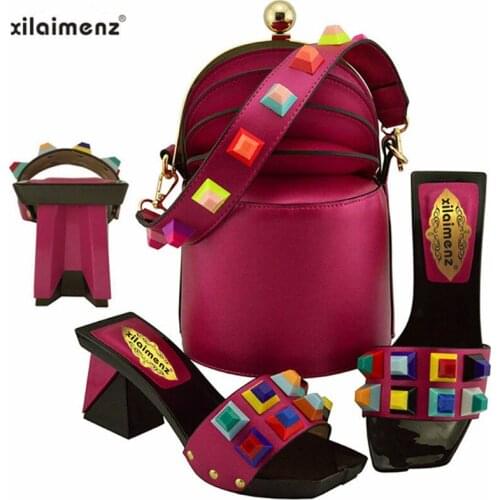 Magenta Color Nigerian Shoes and Bags To Match Shoes with Bag Set 2019 Super High Heels Matching Italian Shoe and Bag Set