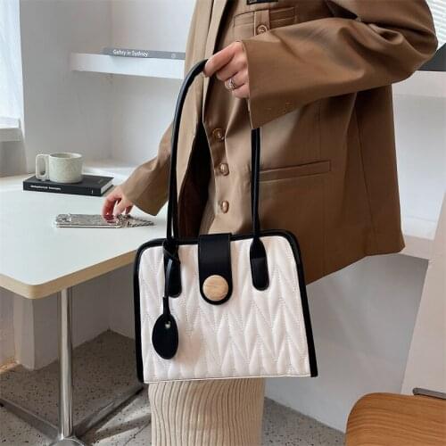 2021 New Luxury Leather Ladies' Hit Color Shoulder Bag High-quality Simple High-quality Handbag Underarm Bag Autumn Female Bag