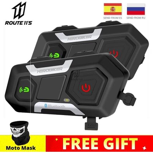 HEROBIKER 2 Sets 1200M BT Motorcycle Helmet Intercom Waterproof Wireless Bluetooth Moto Headset Interphone FM Radio for 2 Rides