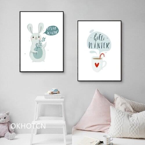 Cartoon Rabbit Penguin Posters And Prints Wall Art Canvas Painting Nordic Poster Animals Wall Pictures Kids Room Home Decoration
