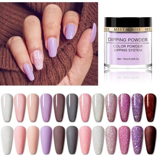 MEET ACROSS Nail Dipping Powder Long-Lasting Glitters For Nail art Salon Acrylic Natural Dry French Chrome Dust Pigment Decor