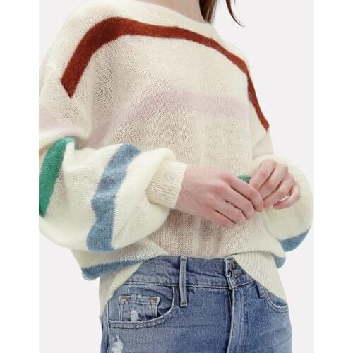 2021 Macaron Color Early Spring New Mohair Blend Rainbow Striped Pullover Sweater