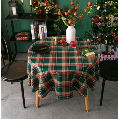 Retro Tablecloth Nordic Christmas Round American Plaid Coffee Table Cover Cloth Cotton Fabric Printed Party Home