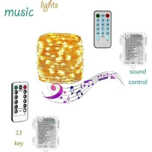 17key Sound Activated Music/13key Remote Control LED Silver Wire String Lights Battery Operated outdoor Party festival Lighting