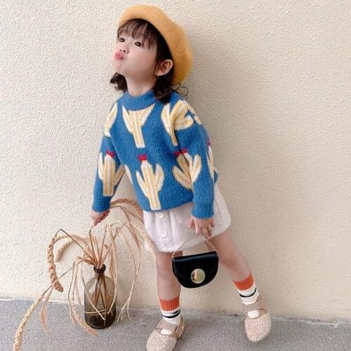 Girls Sweater Babys Coat Outwear 2021 Cactus Thicken Plus Velvet Warm Winter Autumn Knitting Christmas Childrens Clothing