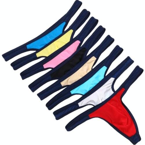 8PCS Mens Briefs Sexy Ice Silk Low Waist Bikini Underpants Mens Briefs Underwear Men Sexy Underwear U Convex Thong Pantie