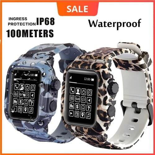 Dive Waterproof Sports Band Case Cover for Apple Watch Case Series 6 5 4 3 2 Silicone Band 44mm 42mm 40mm Strap Shockproof Frame