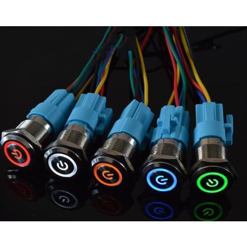 16mm 9-24V 12V 110V 220V Waterproof Metal Push Button Switch With LED light power signal latching type 1NO 1NC wide voltage