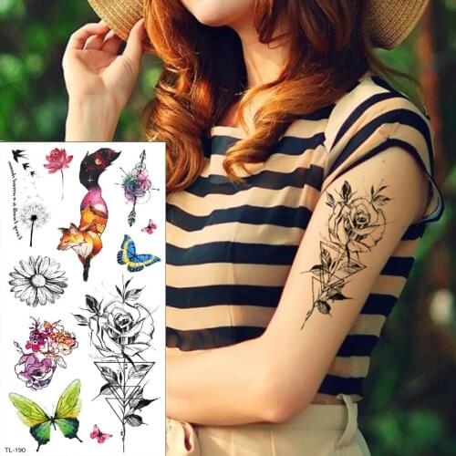 Waterproof temporary tattoos for women sketch flower sketches tattoo designs small hand wrist tattoo black rose triangle tattoo