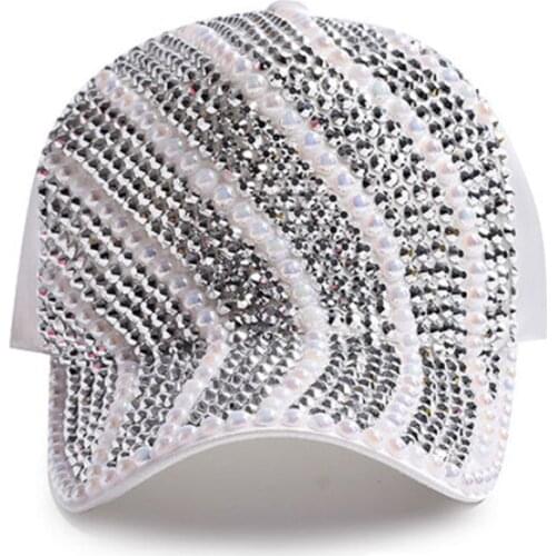 2021 Rhinestones luxury pearl Sequins Baseball Cap For Women Summer Cotton Hat Girls Snapback Hip hop hat Gorras Casquette Bones