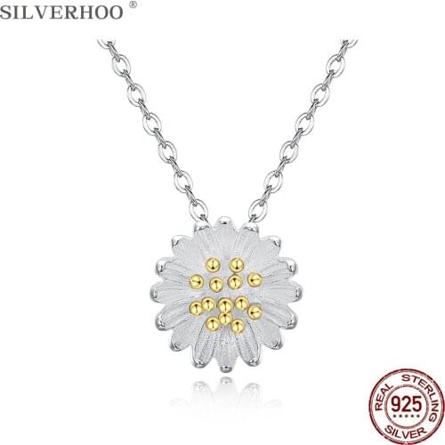 SILVERHOO Choker Necklaces For Women 925 Sterling Silver Trendy Daisy Long Chain Pendant Necklaces Female Fine Party Jewelry