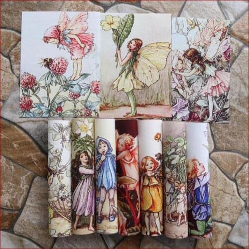 Fairies Digital Printing Hand Dyed Fabric DIY Sewing Patchwork Cloth Scrapbooking For Purse Bag Wall Decora Flower Girl 10pcs