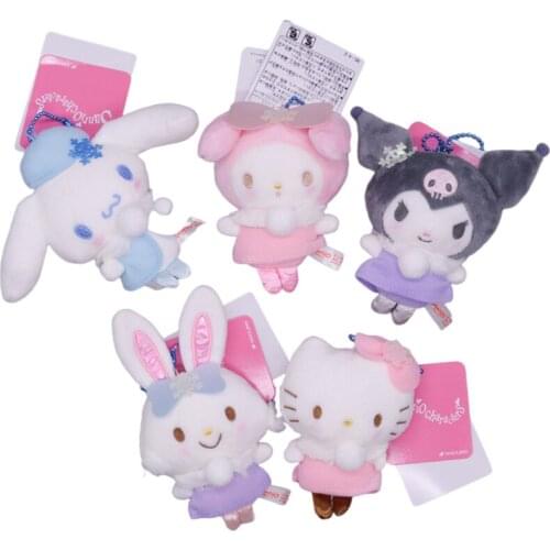 10cm Cartoon Plush Toys Winter Snowflake Kuromi Melody Cinnamorol KT Cat Anime Doll Kawaii Soft Plush Doll Pendant Girls Gifts