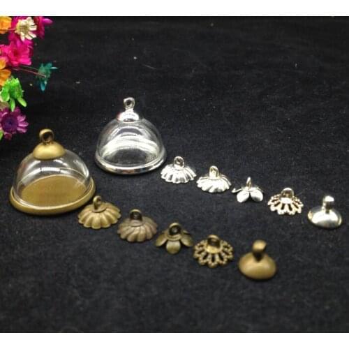 100ets/lot20mm half round glass dome antique bronze/silver beads cap set glass vial pendant handmade glass DIY necklace pendant