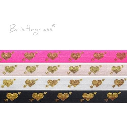 BRISTLEGRASS 100 Yard by Roll 5/8" 15mm Cupids Arrow Love Heart Foil Print FOE Fold Over Elastic Spandex Band Tutu Dress Sewing