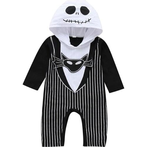2020 Baby Spring Autumn Clothing Toddler Baby Boy Girl Halloween Hooded Romper Long Sleeve Jumpsuit Letter Striped Patch Clothes