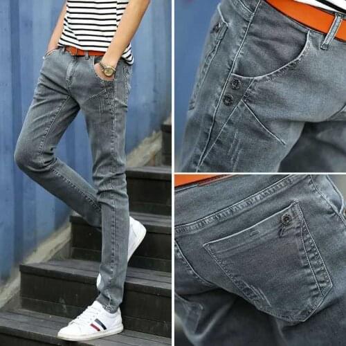 2021 Spring Skinny Mens Jeans Cotton Denim Casual Slim Retro Ripped Pencil Pants boy Moto Homme Trousers Streetwear 36