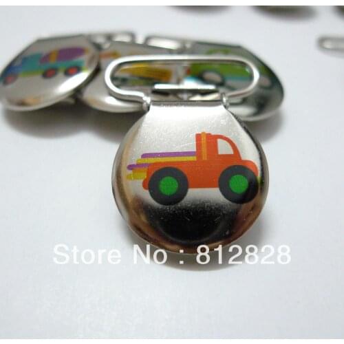 25pcs 1'' 25mm Enamel Painted Trucks Circle Pacifier Clips