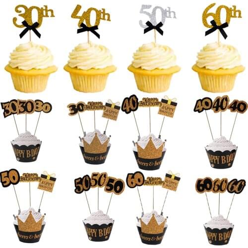 30 40 50 60 Years Old Cupcake Toppers Birthday Party Anniversary Adult 30th 40th 50th 60th Birthday Cake Decorations Supplies