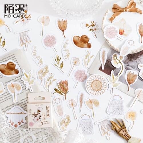 46Pcs Plant Flower White Stationery Sticker Scrapbooking Seal Creative DIY Handmade Design Journal Deco Adhesive Paper Supplies