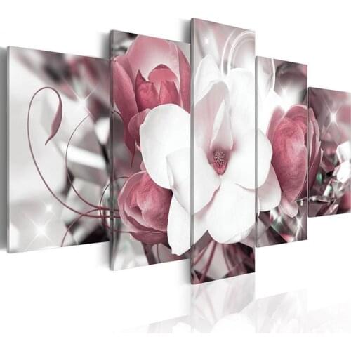 No Framed 5Pcs Pink Orchids Blossom Pastel Flowers Wall Art Canvas Posters Picture Paintings Home Decor Accessories Decoration