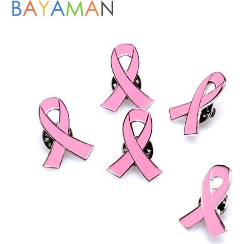 5pcs 3cm Pink Enamel Ribbon Brooch Pin Breast Cancer Awareness Gift for Women Mother