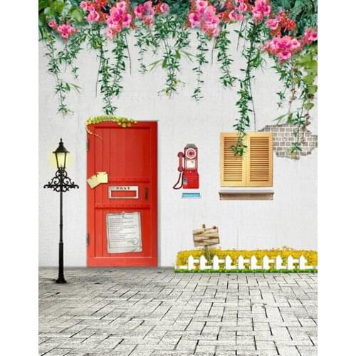 5x7ft Brick Floor House Pink Flowers Photography Backdrops Photo Props Studio Background