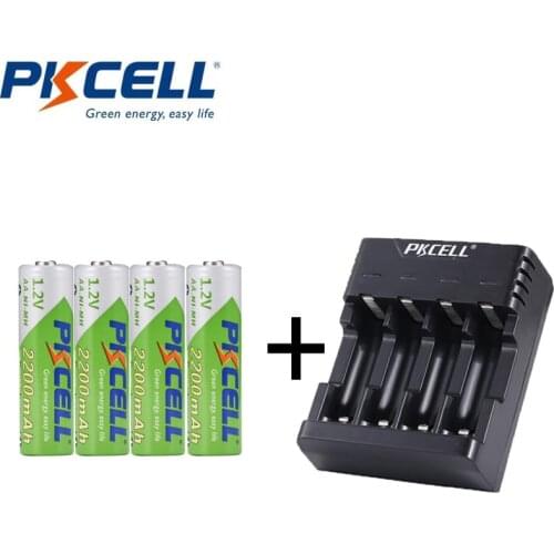 PKCELL 4Pcs AA 2200MAH LSD Low Self Dischargeable + 4slot nimh or nicd aa or aaa charger charge 1 to 4pcs batteria USB interface