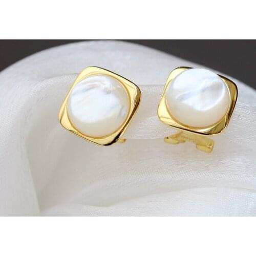 Authentic 925 Sterling Silver Ear Studs Inlaid Natural Pearl Shellfish Fashion 18K Gold Plated Earrings Lady Trendy Jewelry Gift