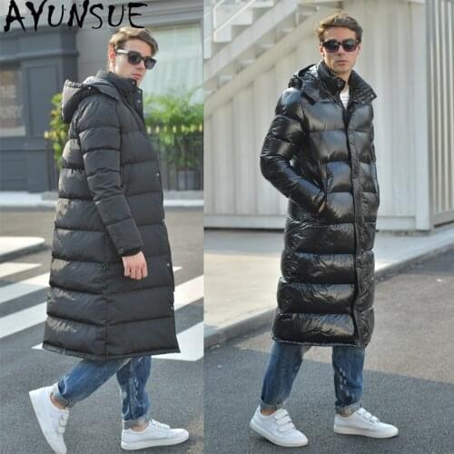 AYUNSUE Winter Jacket Men Clothing Hooded Parkas Man Glossy Mens Down Jackets Thick 90% White Duck Down Coat Warm Long Parka