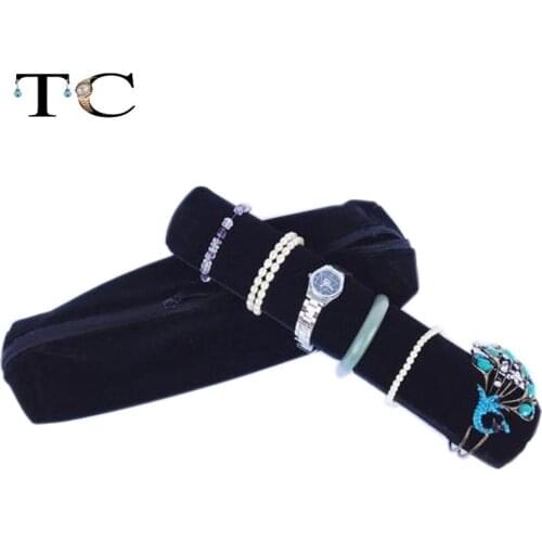 Velvet Zipper Bag With Black Pillow Bar Watch Carrying Cases Bracelet Watch Holder Organizer for Jewelry Travel Roll Bags