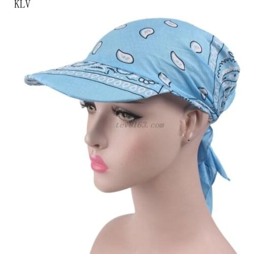 Women Unisex Visor Pre Fitted Bandana Turban Hat Boho Floral Printed Tie Knot Back Cotton Baseball Cap Adjustable Sun Head Scarf