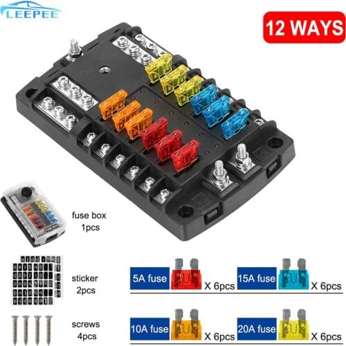 60V 300A Block & Warning Indicator Plastic Cover Fuse Box Holder 6 Ways 12 Ways Blade Fuse Block For Auto Car Marine Trike