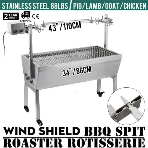 Large 1.1m Stainless 40kg Minion Spit Roaster Rotisserie Charcoal BBQ Grill