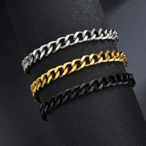 Trendy Cuban Chain Punk Stainless Steel Link Chain Bracelets 7mm Width Chain Bracelet For Men Women Unisex Wrist Jewelry Gift