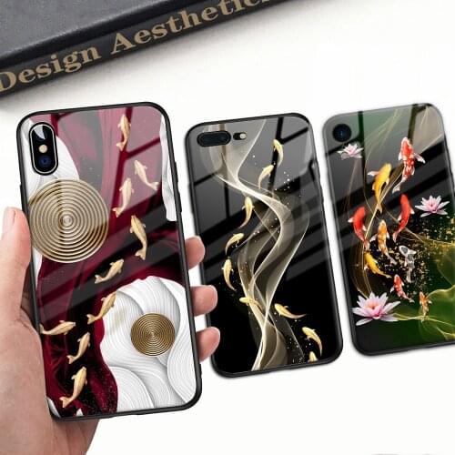Goldfish Phone Case For Iphone 11 12 Cover Case Tempered Glass For Iphone 11 12 Pro Max X XR XS Max 8 7 6 6s