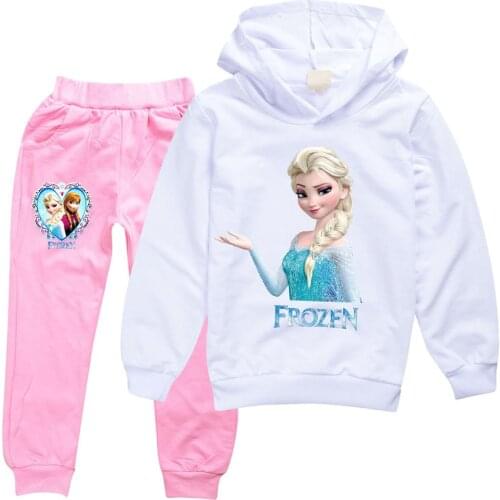 Disney Autumn Frozen Baby Clothes Sets Long Sleeve Top Enfant Sweatshirt and Black Pants 2PCS Kids Little Boys/Girls Tracksuit