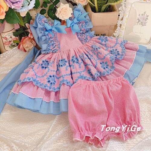 2020Spain Lolita Girls' Baby Hollow Jacquard Baptism Sweet Dress Puffy Princess Dress Birthday Dress Christmas Dress Girl set